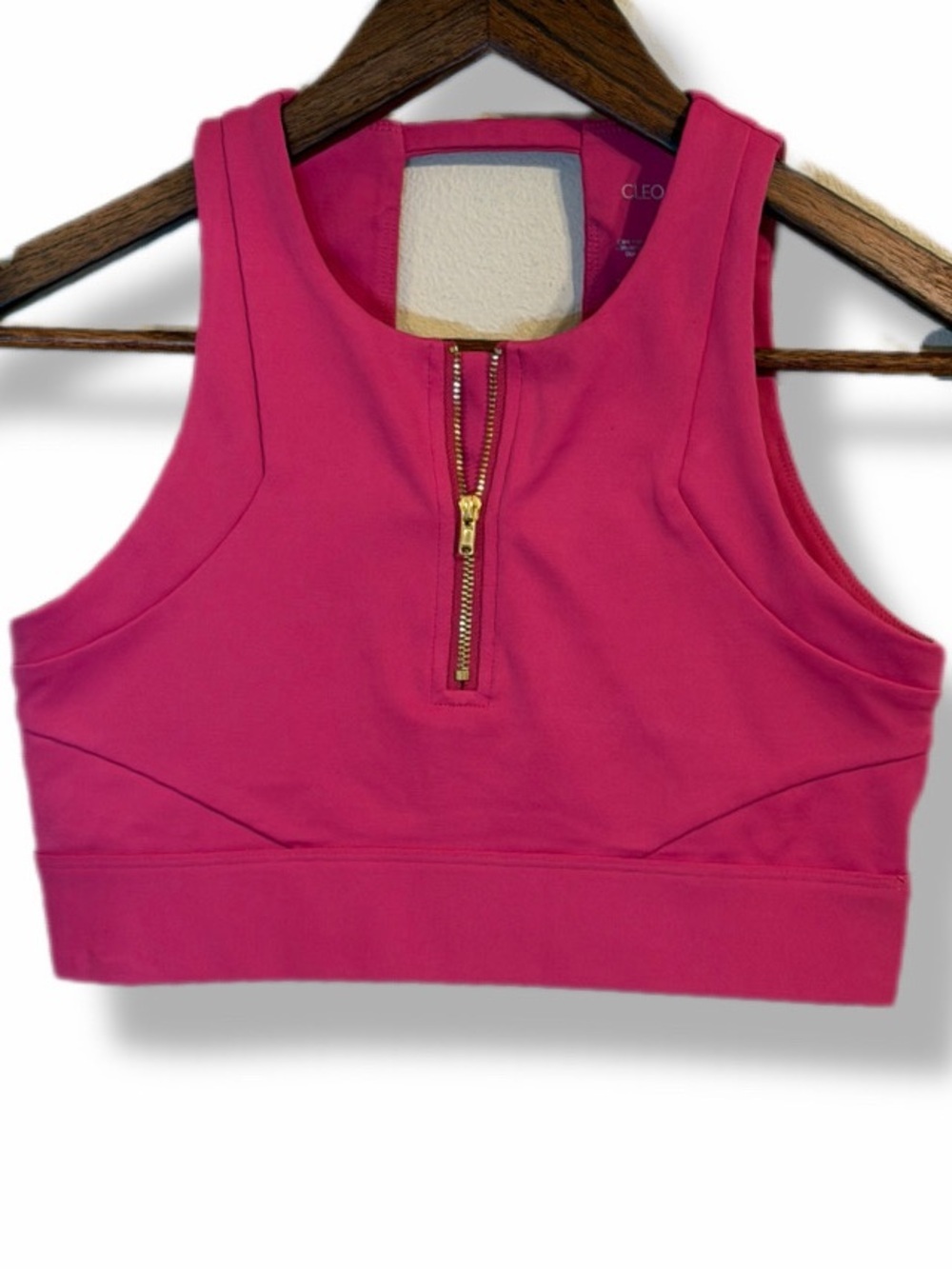Cleo Harper Pink Zip Front Sports Bra S Longline Gold Zip Activewear